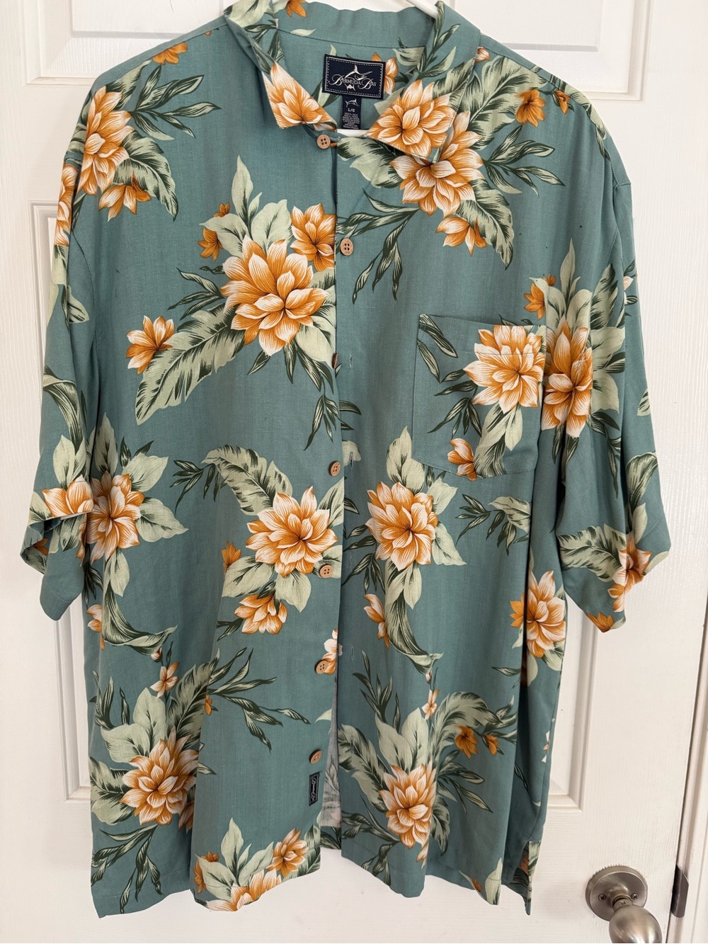 Men's Bermuda Bay Silk Hawaiian Shirt Floral Tropical Sz L
